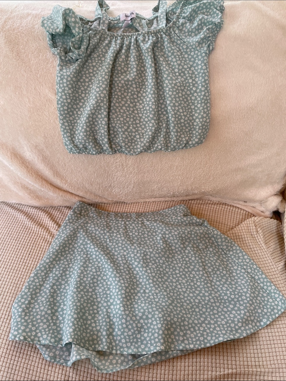 Speechless Mint Green Floral Girls Matching Top and Skort Set